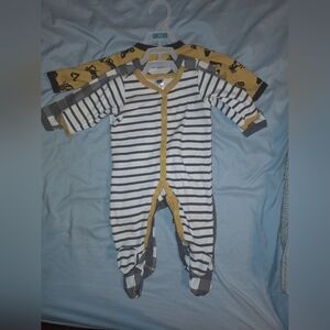 Cozy Striped Gray and Mustard Kids Footie